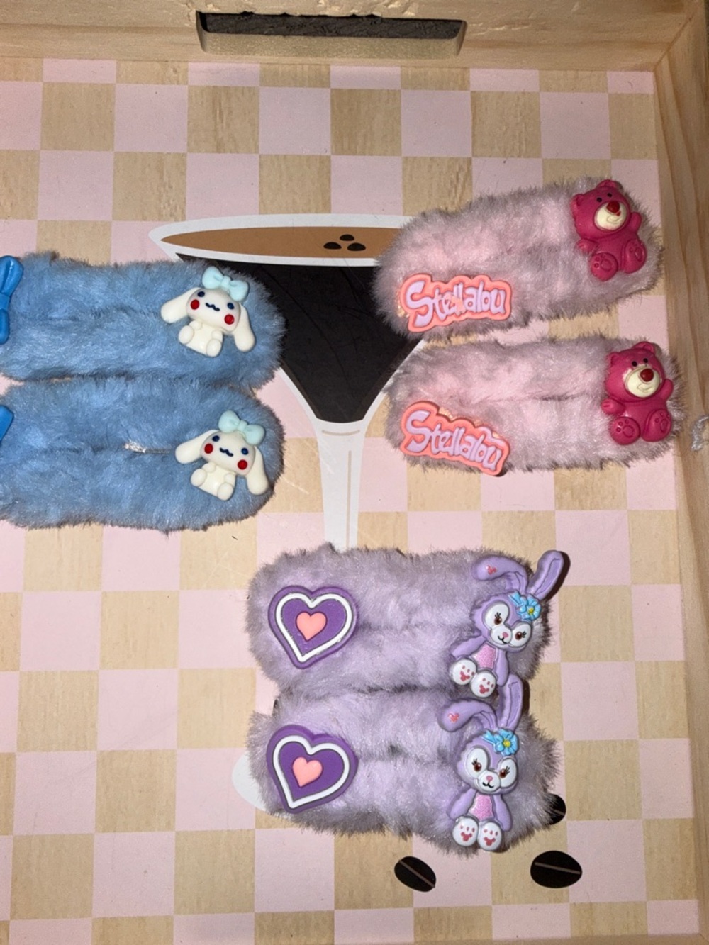 Plush Hair Clips Set - Pink, Blue, Lilac
